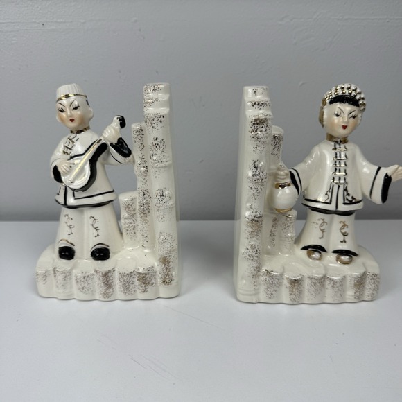 Other - Vtg‎ Asian Figurine Bookends Ceramic Chalkware MCM Japan Geisha Pair